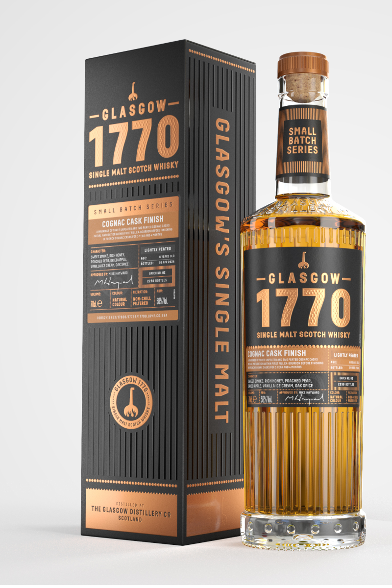 Glasgow 1770 Single Malt Scotch Whisky – Triple Distilled Cognac Cask Finish - Batch 2 - Lightly Peated
