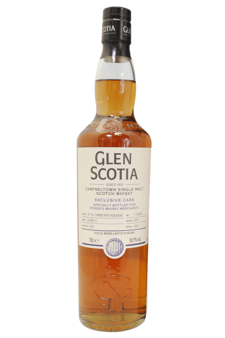 Glen Scotia 7 Year Old - 2016 -1st Fill Tawny Port Hogshead - Cask #23/892-3 - Robbie's Drams Bottling - Limited Edition - Single Malt Scotch Whisky - Exclusive Cask